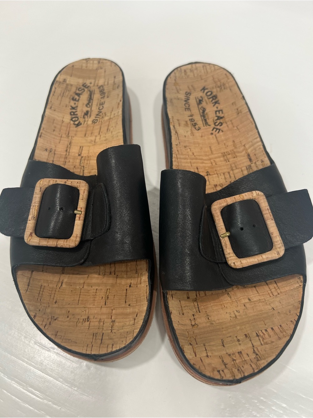 Kork-Ease Tutsi Black Leather Cork-Trim Slide Sandals